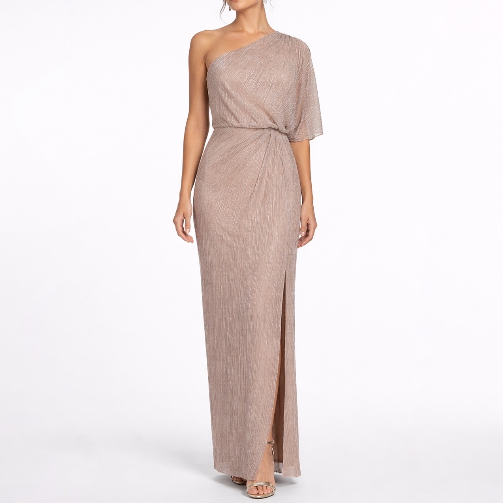 Adrianna Papell. Metallic Mesh Gown — Taupe Mist‎
